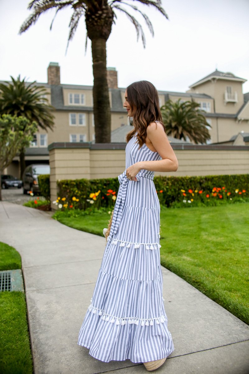 White And Blue Striped Maxi Dress