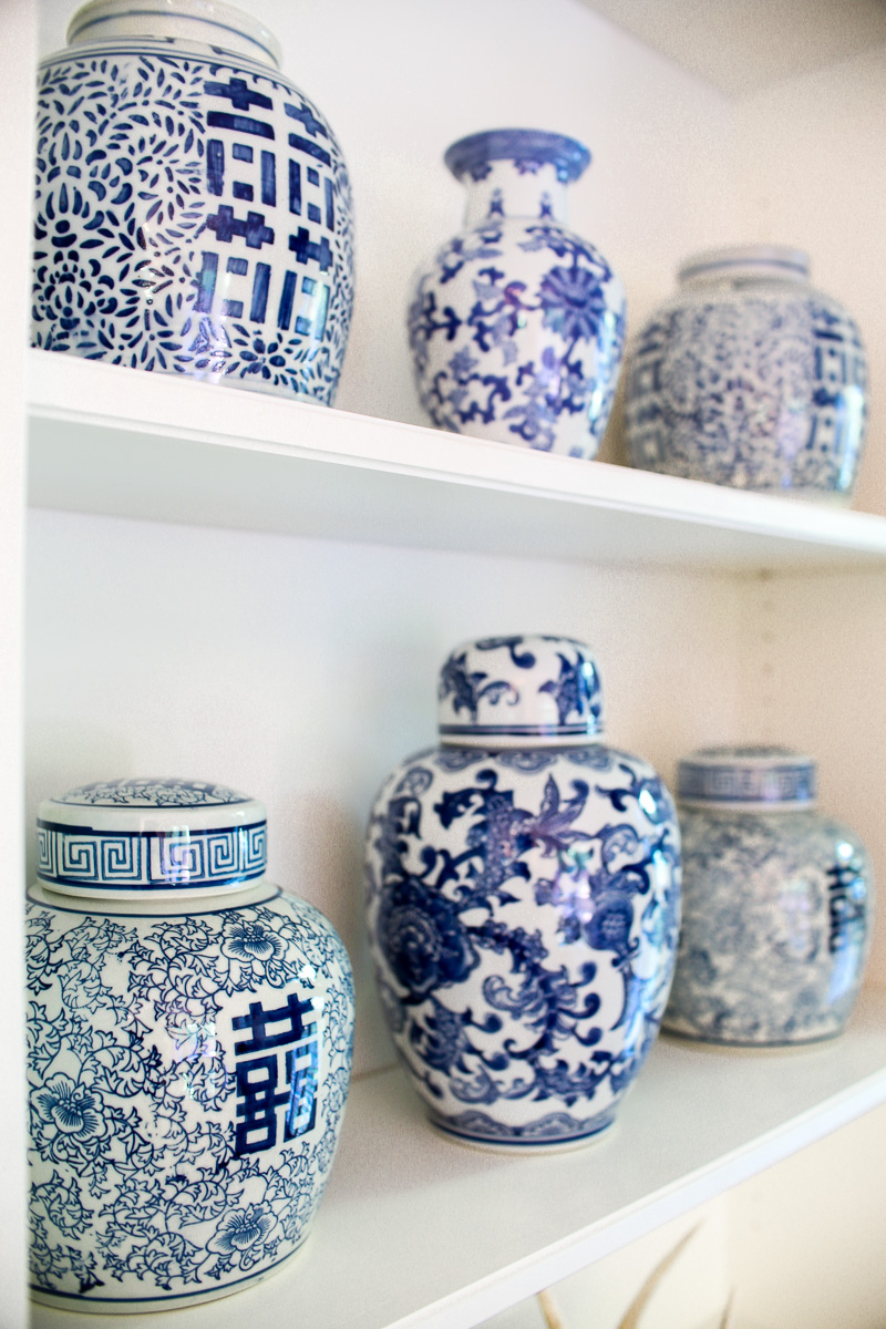 ginger jars on shelves