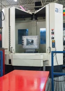 Dual Pallet Makino A81 Horizontal CNC Machining Center loaded with a large precision part