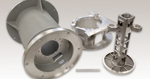 Group of multiple different precision machined parts and components with tight tolerances