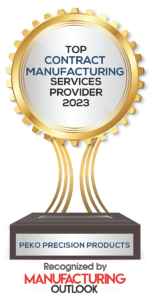 Award presented to PEKO Precision Products, Recognized by Manufacturing Outlook as a Top Contract Manufacturing Services Provider for 2023