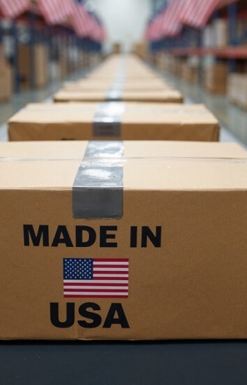 Made in USA Boxes on Conveyor Belt in Warehouse