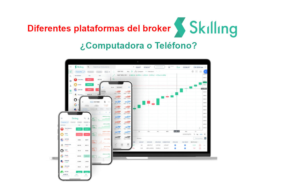 Diferentes plataformas del broker Skilling: ¿Computadora o Teléfono?