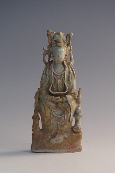 Egg white glaze carved Kwan-yin with lads