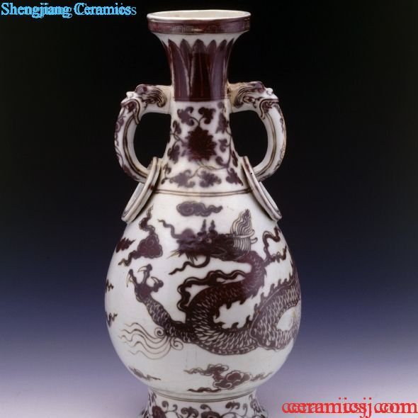 Yuanjingdezhen kiln glaze red cloud dragon ring ear bottle
