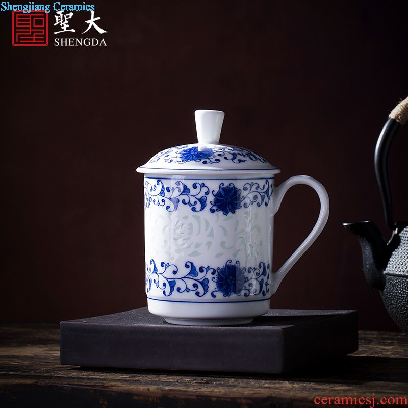 Holy big ceramic tea pot hand-painted imitation Ming blue and white renshi okra grain best cover tank storage tank, jingdezhen tea sets