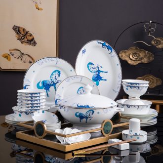 Chinese eat bowl bone porcelain bowl chopsticks of a complete set of jingdezhen blue and white porcelain tableware tableware glair dishes suit household