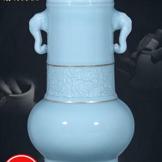 Jingdezhen ceramics vase imitation qing qianlong blue-and-white longfeng grain ears bottle of Chinese style household adornment furnishing articles
