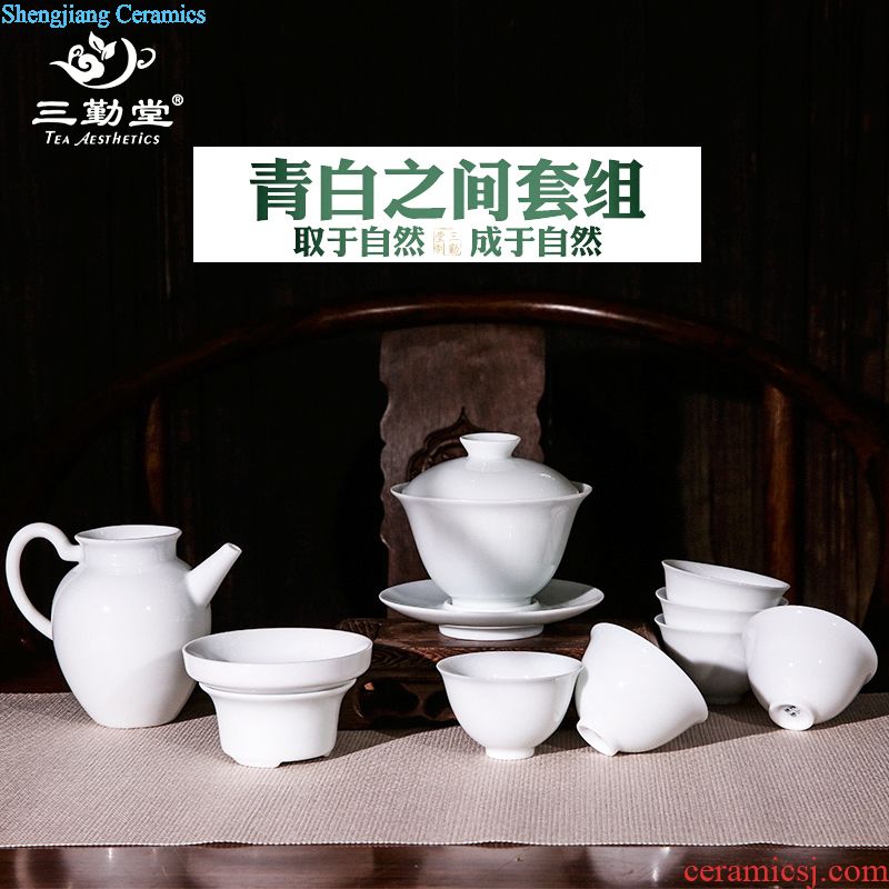 The three frequently tureen suit household sample tea cup of jingdezhen ceramic hand-painted kung fu tea set S13006 blue tie up branches