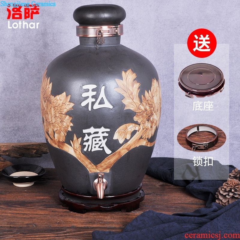 Ceramic jars 10 jins 20 jins 30 jin jin carved retro bottle 50 barrel bubble wine brewing wine sealed jar