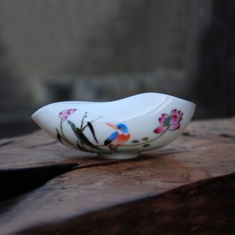 Owl kiln Jingdezhen hand-painted ceramic powder enamel kung fu tea set three only tureen tea bowl of tea cups