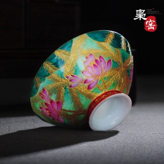 Jingdezhen ceramic tea set kung fu teacups hand-painted padding thin sample tea cup enamel colour thread bowl master cup single cup