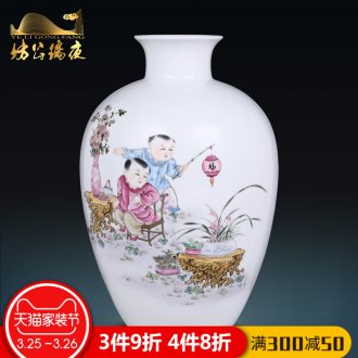 Jingdezhen ceramics vase furnishing articles imitation qing qianlong powder blue glaze ears on bottles of home sitting room adornment