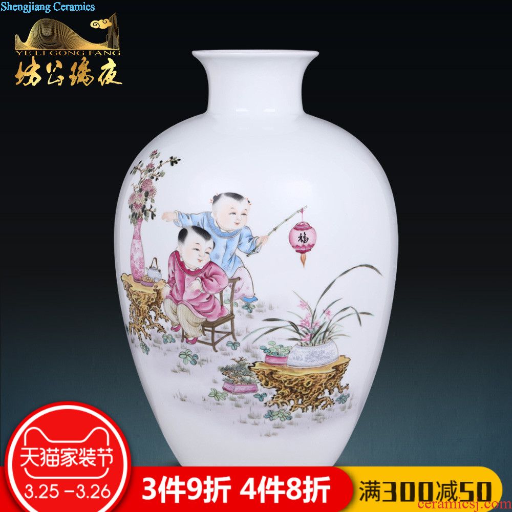 Jingdezhen ceramics vase furnishing articles imitation qing qianlong powder blue glaze ears on bottles of home sitting room adornment