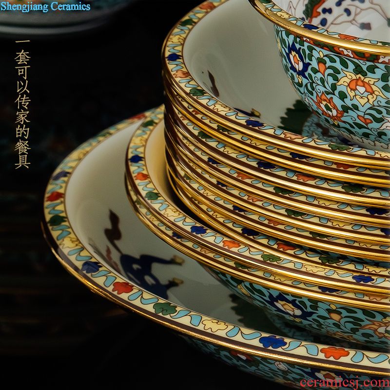 Industry and high-end luxury gradient gold bone porcelain tableware suit Jingdezhen ceramic 66 porcelain dishes suit