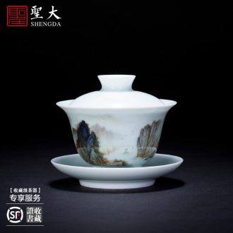 Holy big ceramic tureen teacups hand-painted porcelain medallion chrysanthemum patterns three tea bowl of jingdezhen kung fu tea set