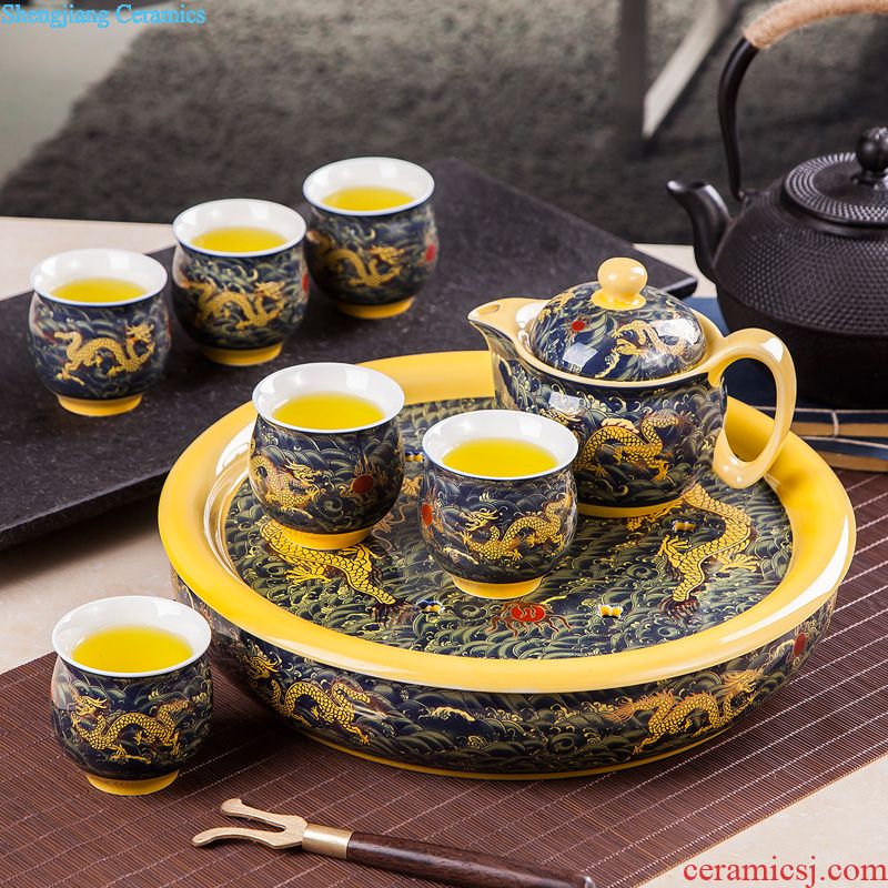 Was suit household modern jingdezhen ceramic kung fu tea cups contracted circular teapot tea tray package