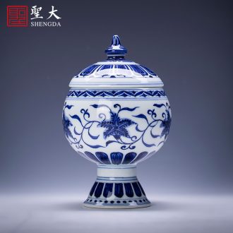 Holy big ceramic cover rear hand-painted imitation Ming blue and white with a bunch of lotus lines cover all hand jingdezhen kung fu tea accessories