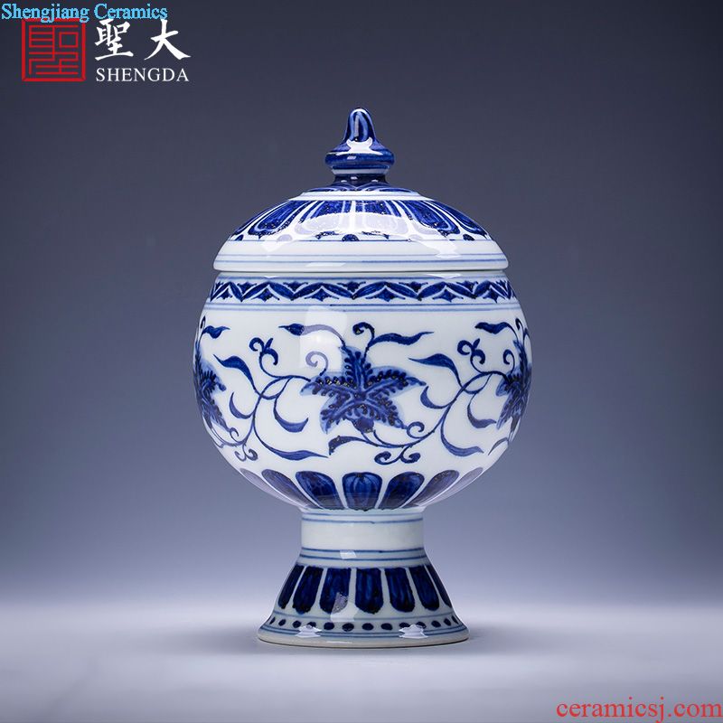 Holy big ceramic cover rear hand-painted imitation Ming blue and white with a bunch of lotus lines cover all hand jingdezhen kung fu tea accessories