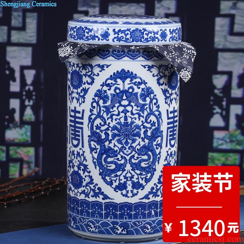 Jingdezhen blue and white celadon ceramics retro puer tea cake tin POTS large tea caddy gift box packaging