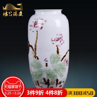 Jingdezhen ceramics vase furnishing articles grilled green flowers double listen barrels of the sitting room of Chinese style household decorative arts and crafts
