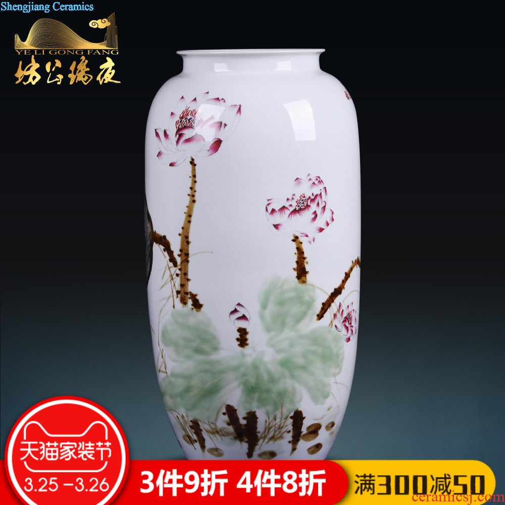 Jingdezhen ceramics vase furnishing articles grilled green flowers double listen barrels of the sitting room of Chinese style household decorative arts and crafts