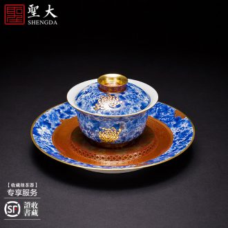 Tureen three bowl only hand-painted ceramic cups tea bowl full of blue and white porcelain jingdezhen high-grade kung fu tea set by hand