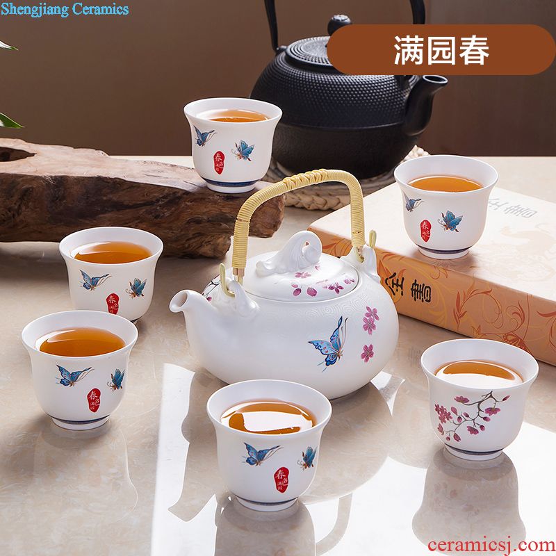 Jingdezhen antique collection 8 head double colored enamel tea set Imperial pastel principal Tea tray cup suit the teapot