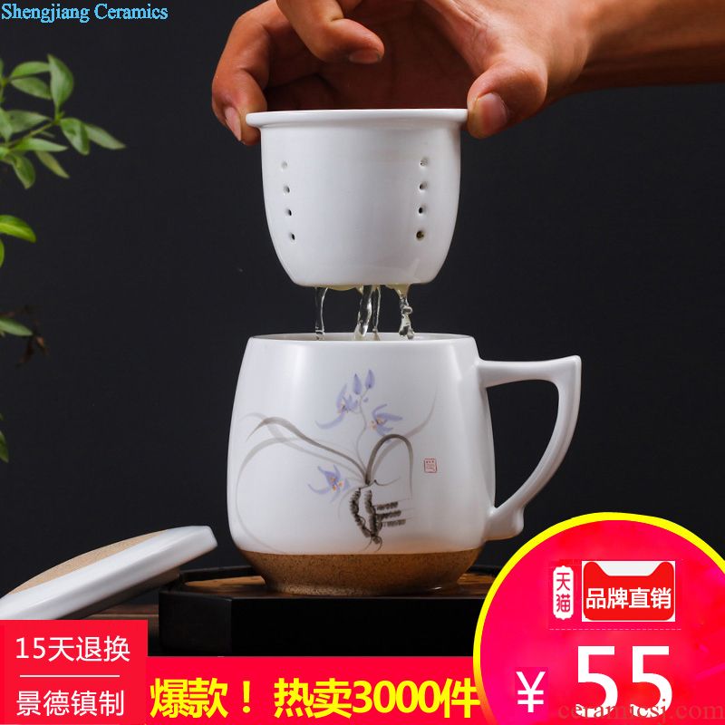 Ceramic mug cup with cover meeting office hotel 10 sets jingdezhen domestic cups cups not purple