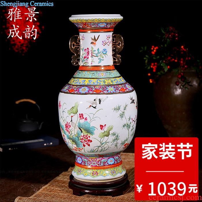 Jingdezhen ceramic household decorative dried flowers flower vase is placed new Chinese style living room porch porcelain arts and crafts