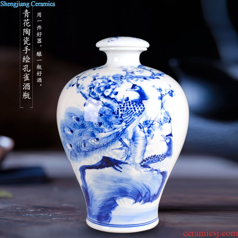 Jingdezhen blue and white porcelain hand-painted bottle is empty wine bottles of household 2 jins of general bubble bottles sealed cans bottles