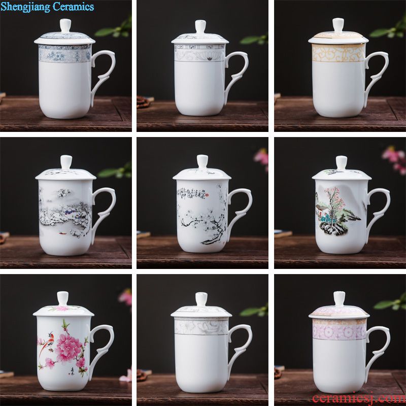 Ceramic mug cup with cover meeting office hotel 10 sets jingdezhen domestic cups cups not purple