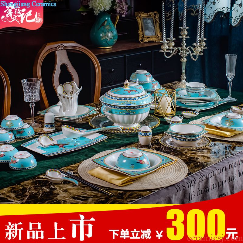 6 4 dishes suit household of Chinese style tableware suit jingdezhen ceramic creative personality dishes chopsticks gifts