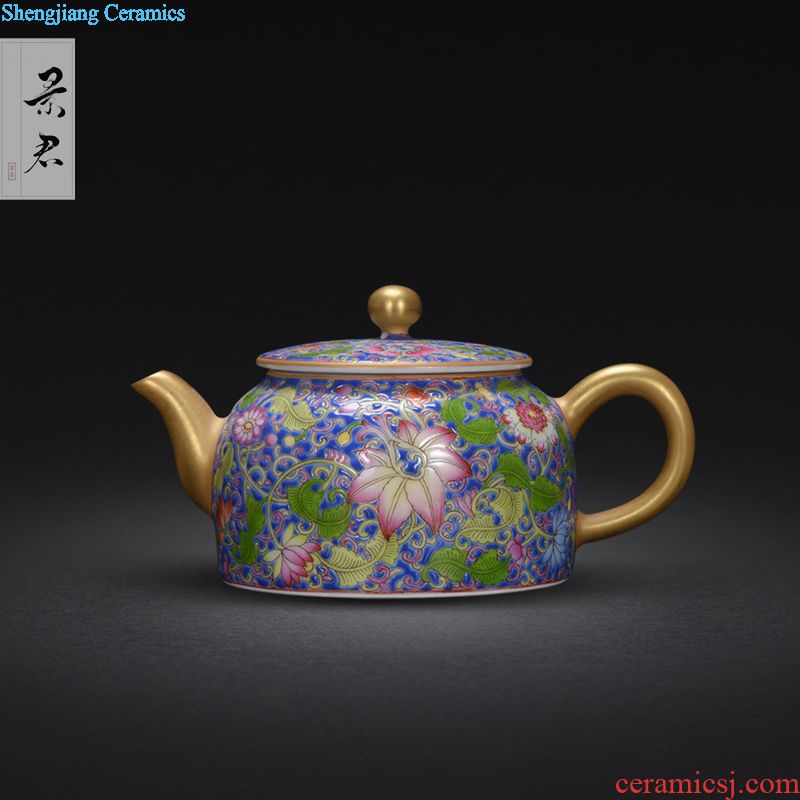 JingJun hand-painted ji blue colored enamel kung fu tea teapot jingdezhen pure manual color glaze ceramics little teapot