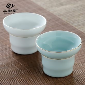 Three frequently hall sample tea cup Jingdezhen ceramic kung fu tea set Hand painted pastel celadon noggin S42064