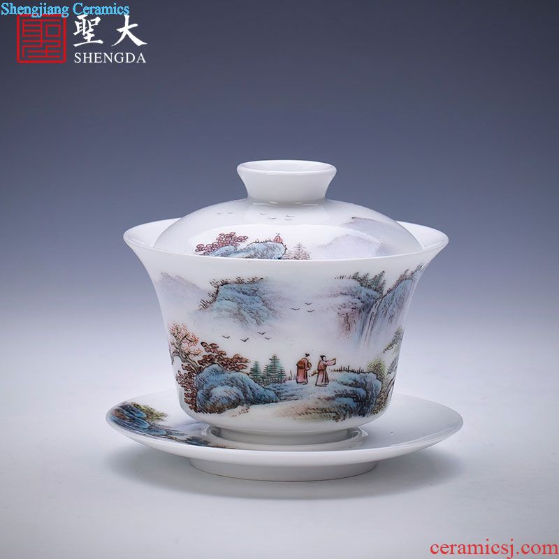 St large ceramic three tureen teacups hand-painted with blue and white landscape tea bowl full manual work of jingdezhen tea service