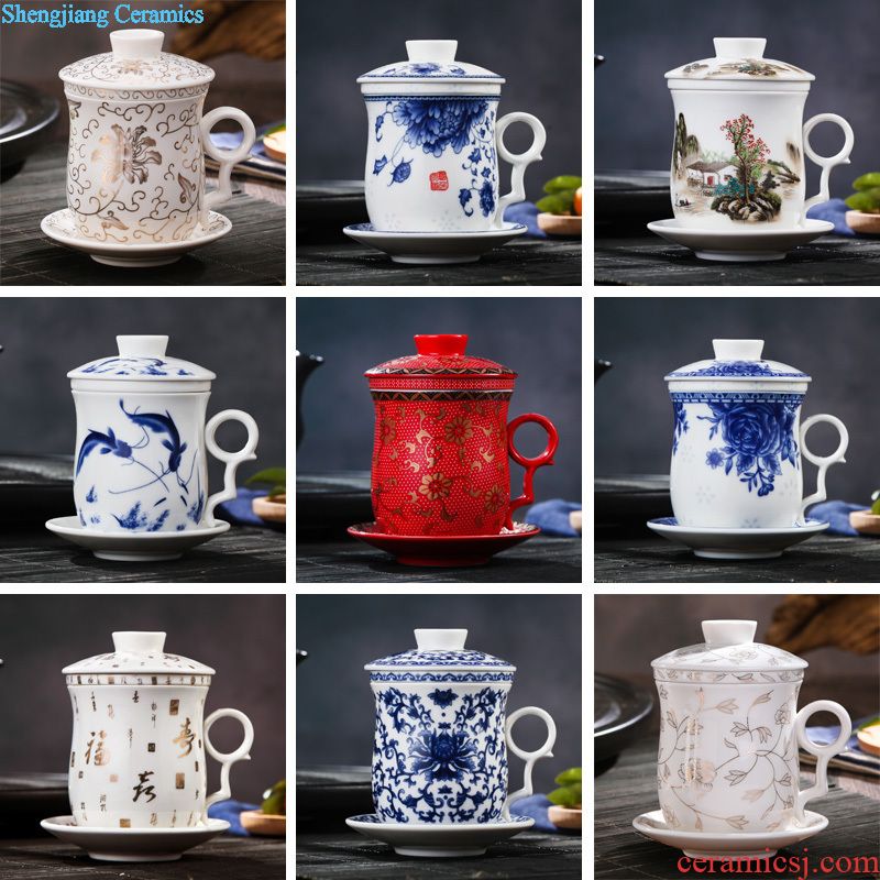 Jingdezhen ceramic cups with cover bone porcelain cup large office of blue and white porcelain gifts cup mug cup boss