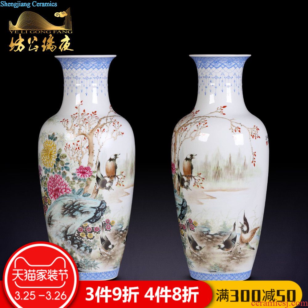 Jingdezhen ceramics colour offering LanLong grain celestial imitation qing qianlong vase sitting room adornment collection furnishing articles