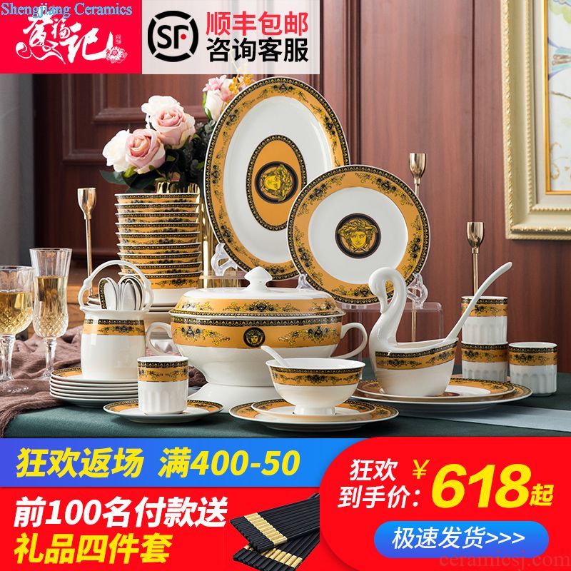 Phnom penh bone porcelain of jingdezhen ceramics tableware fish plate of high anti hot dishes suit household of Chinese style wedding gifts