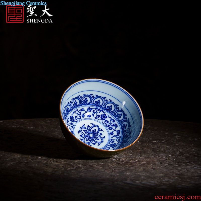 The large blue and white marble tureen teacups hand-painted ceramic dual finch figure 3 to make tea bowl full manual of jingdezhen tea service