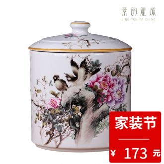 New Chinese style manual famille rose porcelain jingdezhen ceramics caddy puer tea tea seal save receives a large