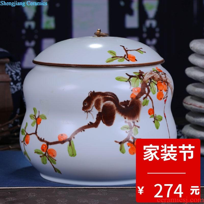 Jingdezhen ceramic hand-painted caddy large puer tea pot box general household handmade quality restoring ancient ways