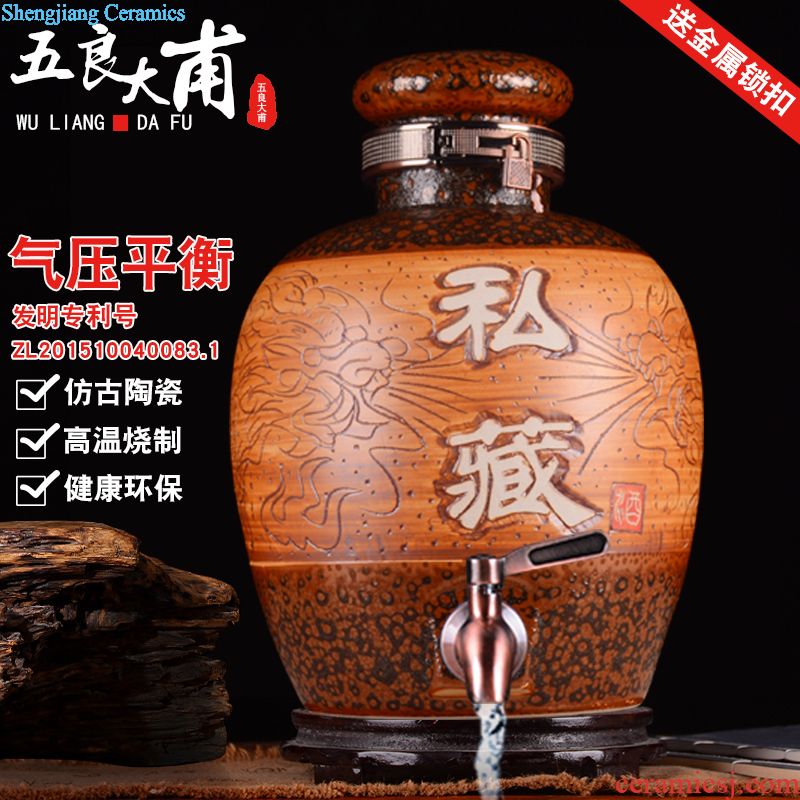 Retro jars hand-painted jugs with jingdezhen ceramic bottle wine jar tap 20 jins 30 jins it 50 kg