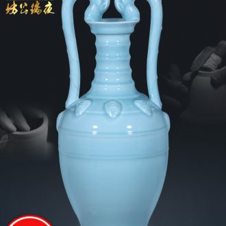 Jingdezhen ceramic vase furnishing articles imitation qing qianlong pastel blue tie up grilled branch lotus flower plum bottle of home decoration