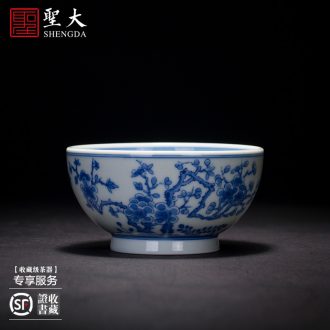 Holy big blue and white hand-painted ceramic maintain master kung fu tea cup, tea poetic, jingdezhen tea bowl