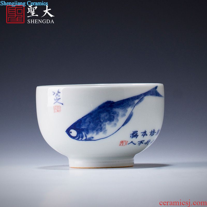 Holy big ceramic fair mug hand-painted pastel "SongYin fishing" tea sea hand points of jingdezhen tea service