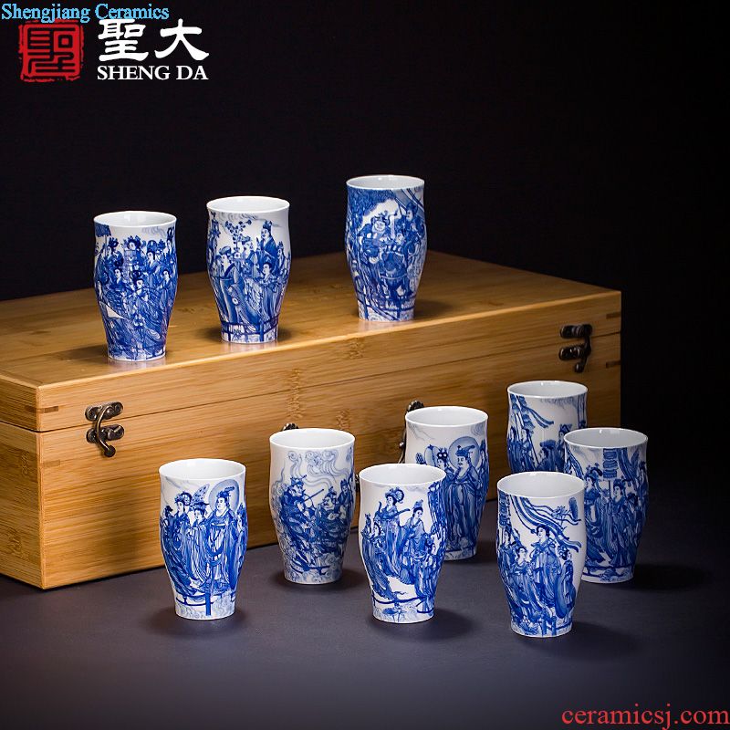 A clearance rule Master kung fu tea cup hand-painted zijin glaze blue lotus egrets jingdezhen tea service