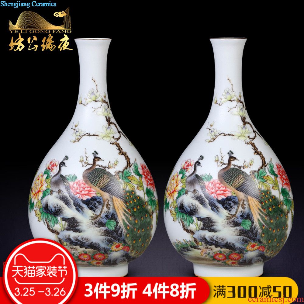 Jingdezhen ceramics archaize grilled green flower poems on vase peony Chinese sitting room porch collection furnishing articles