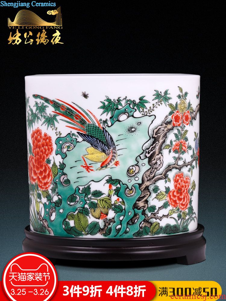 Jingdezhen ceramics dragon blessing brush pot office furnishing articles of Chinese style household adornment handicraft decoration