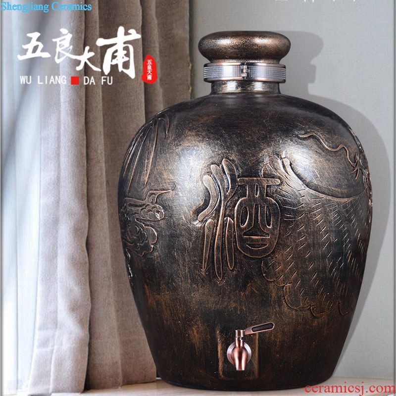 Jingdezhen bottle 20 jins straight jars storage bottle with tap archaize seal hip wine wine jars